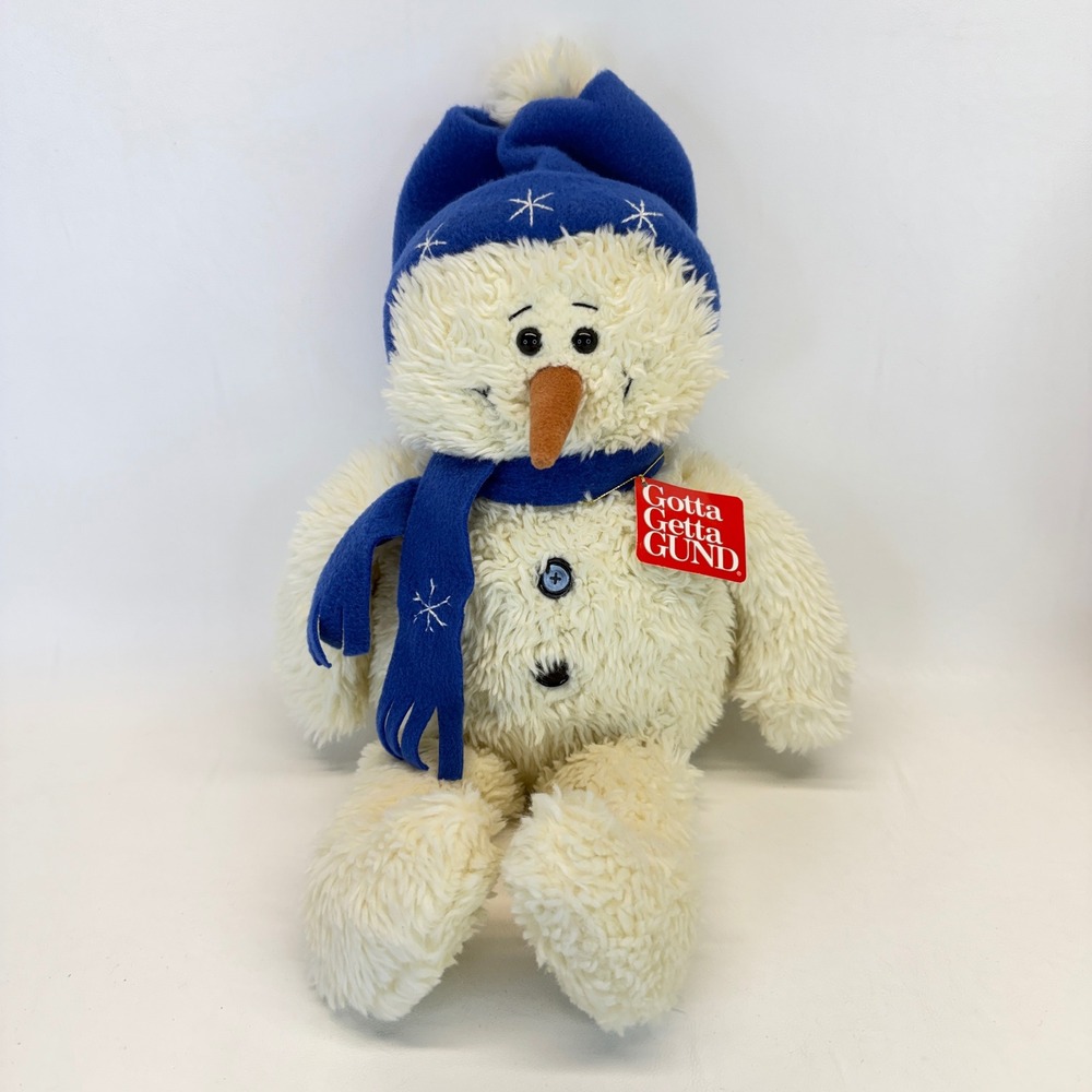 Gund Blowout Snowman Plush Shaggy White Blue Hat Scarf 8724 Holiday Toy